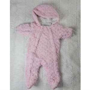 Minoti baby girl pink fuzzy winter zip up onesie coat cover 3 - 6 months